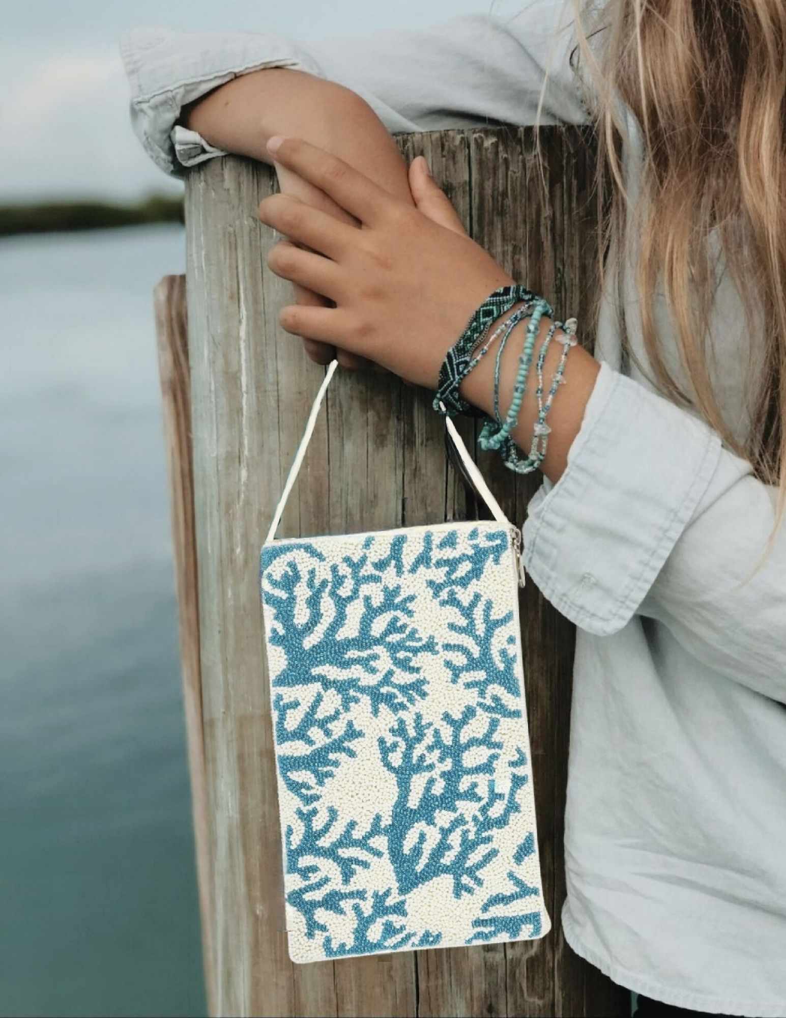 Coral Beaded Club Bag