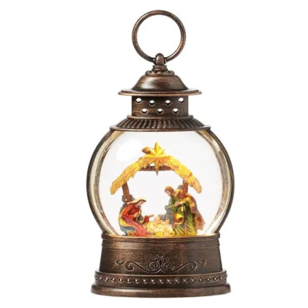 Confetti Lites Lighted Swirl Bronze Lantern with Holy Family
