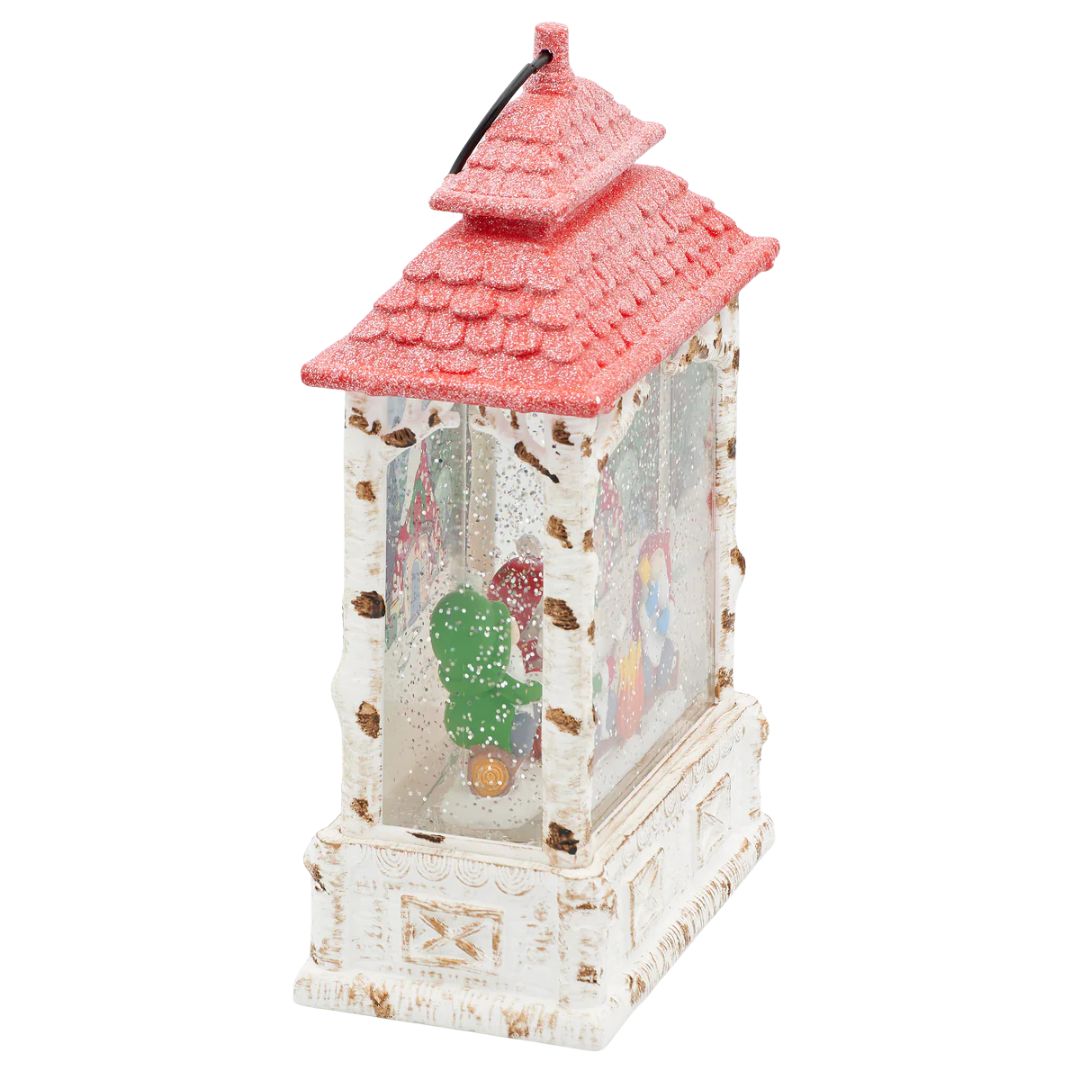 Confetti Lites Lighted Swirl White Lantern with Gnomes by a Campfire Scene