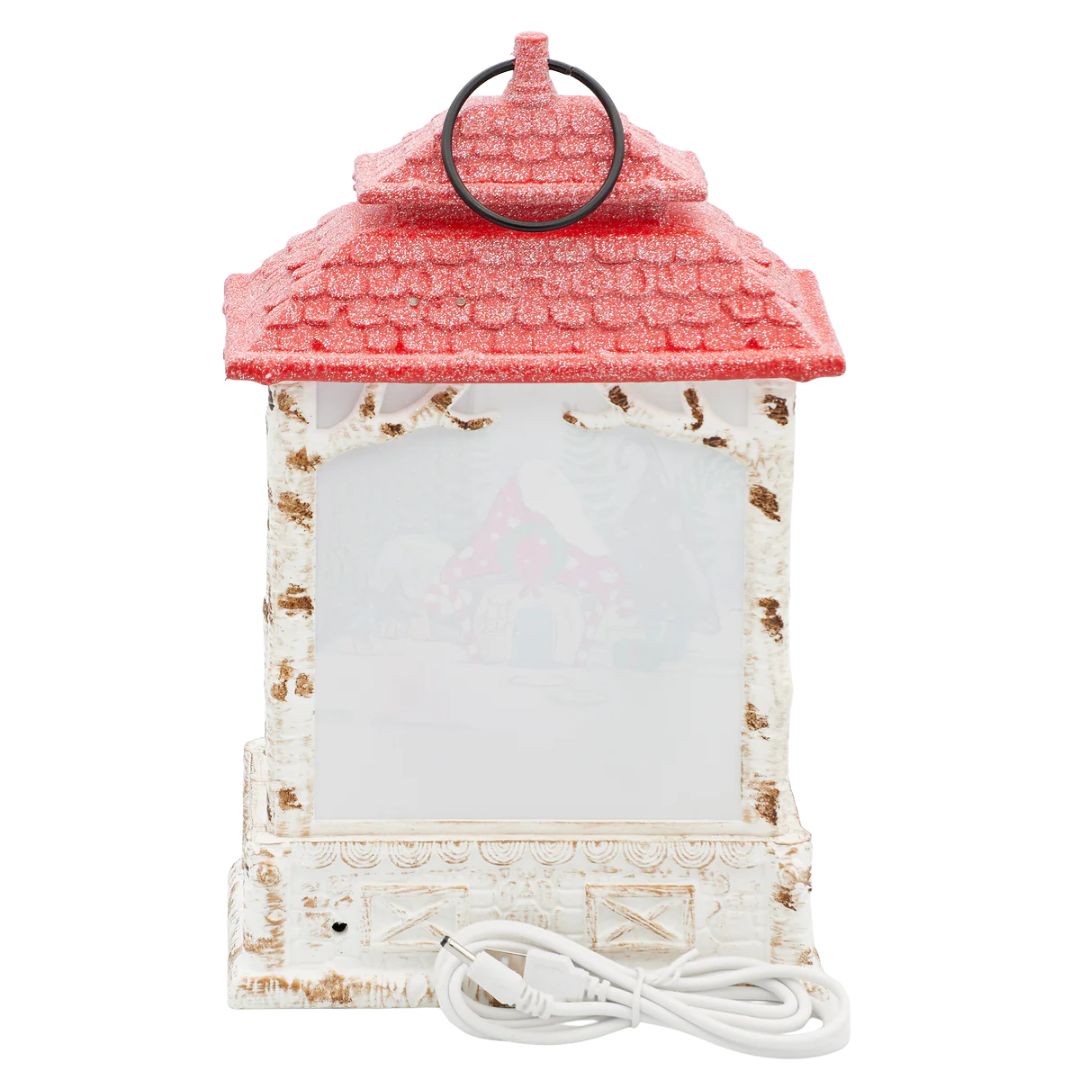 Confetti Lites Lighted Swirl White Lantern with Gnomes by a Campfire Scene