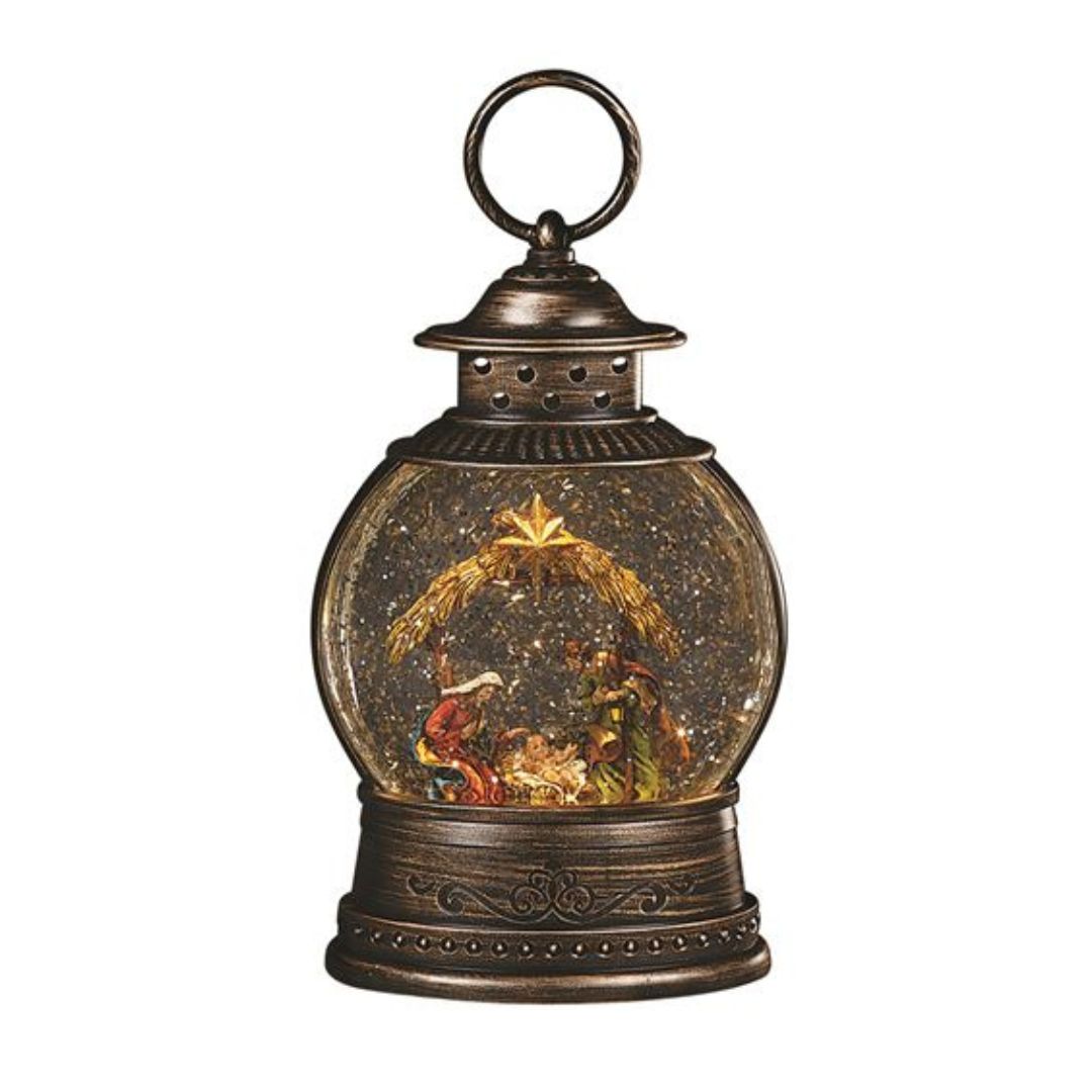 Confetti Lites Lighted Swirl Bronze Lantern with Holy Family