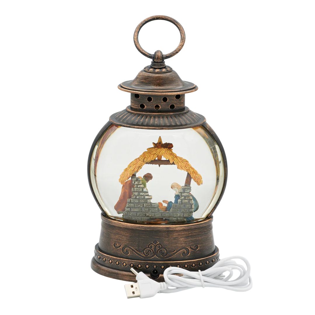 Confetti Lites Lighted Swirl Bronze Lantern with Holy Family