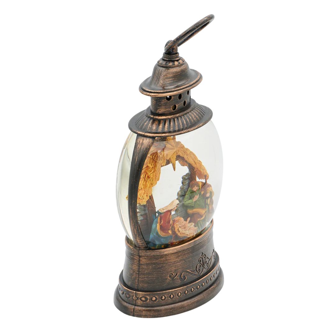 Confetti Lites Lighted Swirl Bronze Lantern with Holy Family