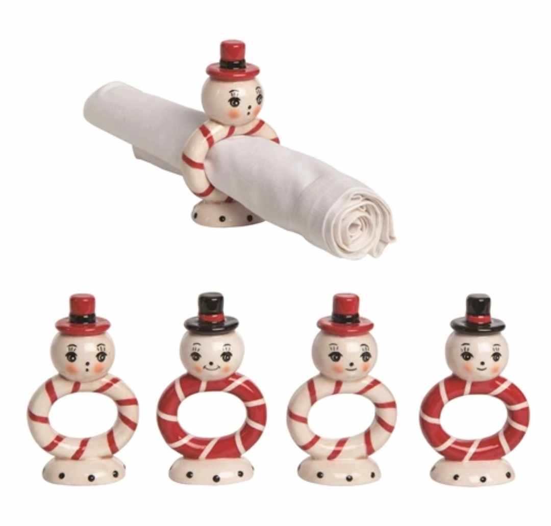 Johanna Parker Ceramic Snowman Napkin Ring Holder set of 4