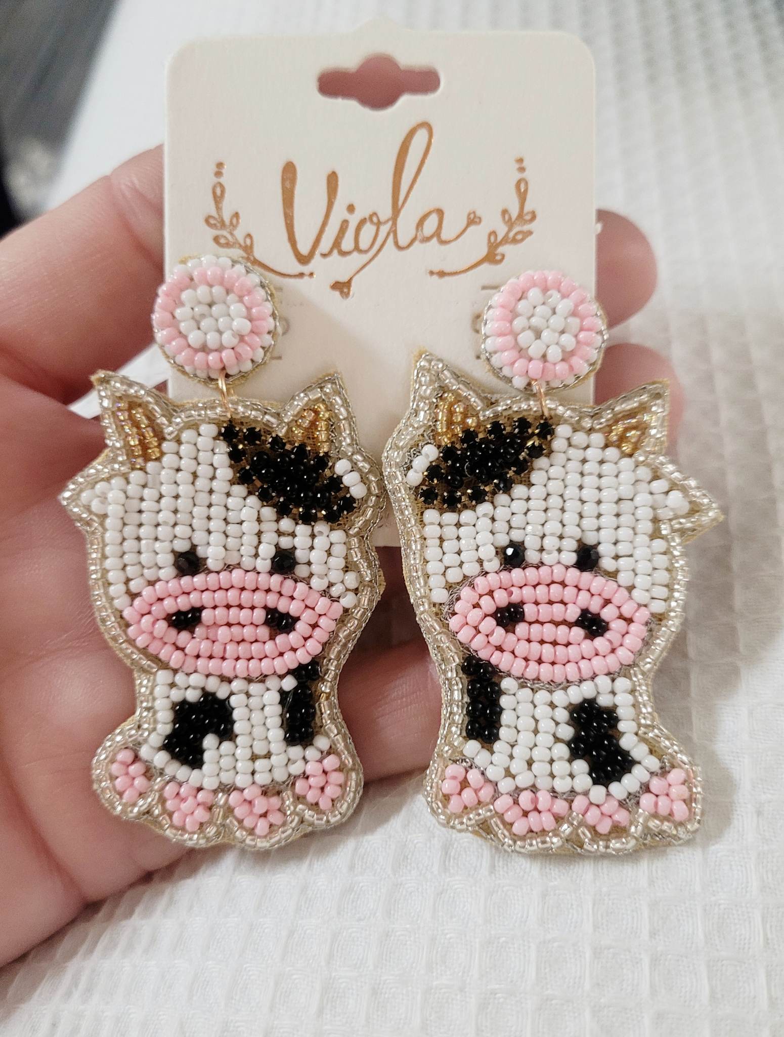 Beaded Cow Earrings