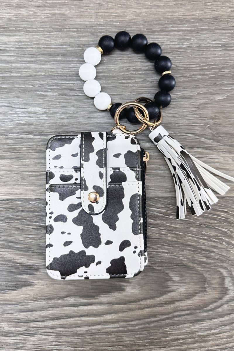 Printed Silicone Beaded Bracelet Card Holder Keychain
