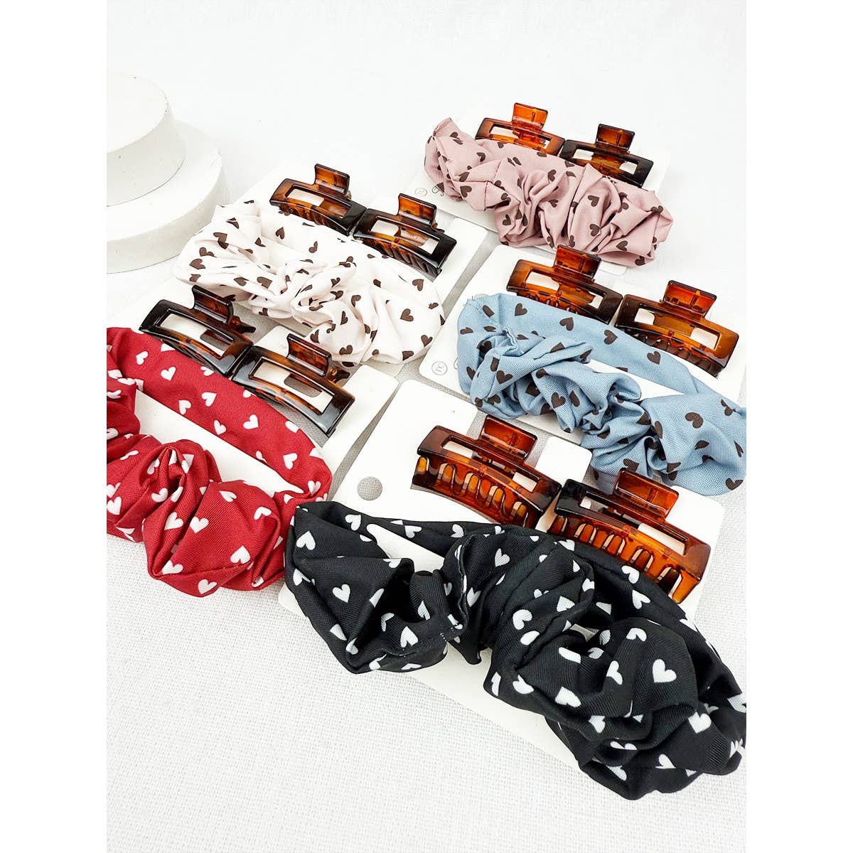 Heart Scrunchies and Mini Rectangle Clips Set
