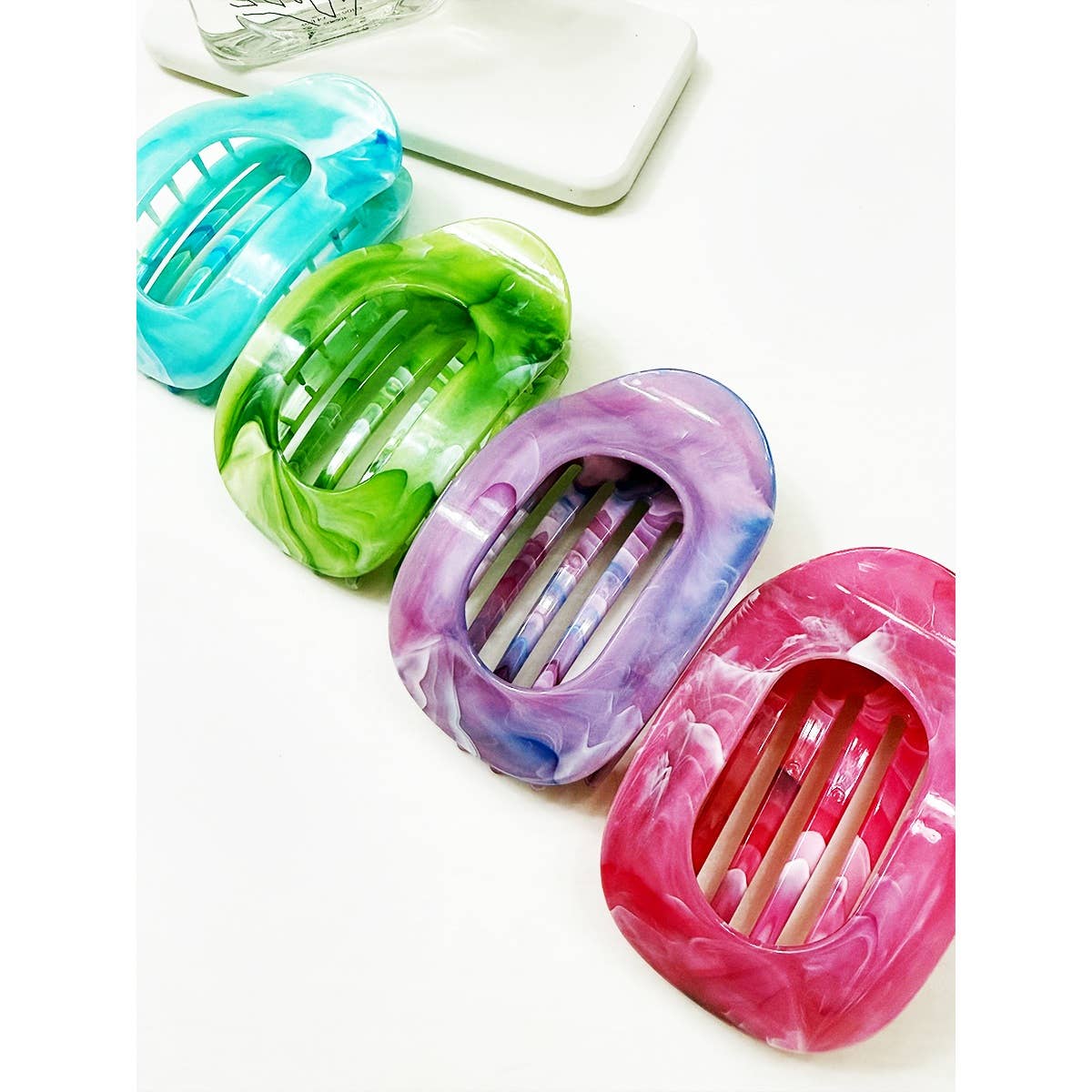 Marble Colors Flat Hair Claw Clips