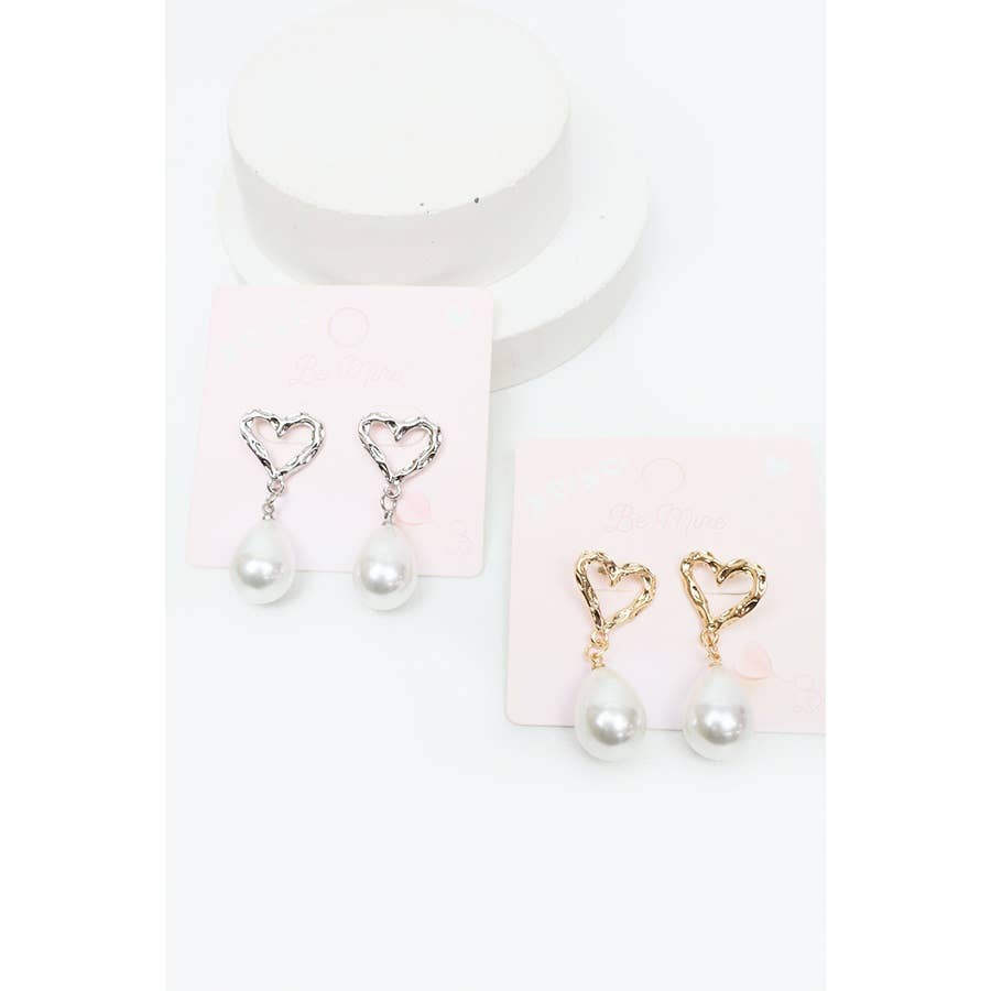 Hammered Heart Pearl Drop Earring