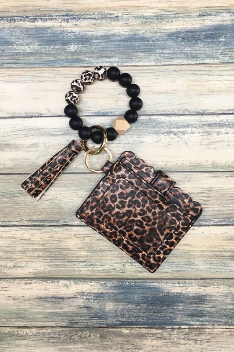 Printed Silicone Beaded Bracelet Card Holder Keychain