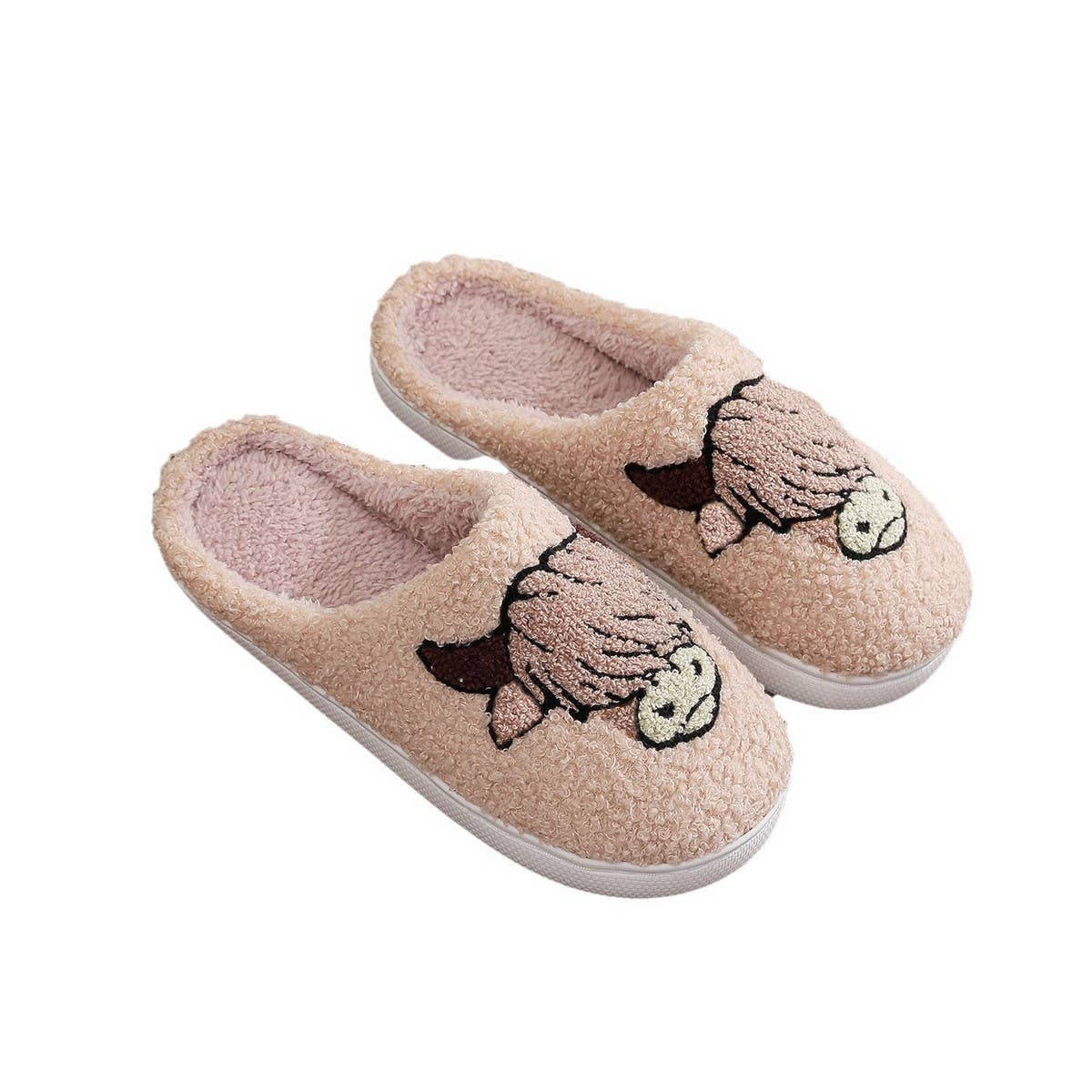 Highland Cow Plush Slippers With Rubber Sole