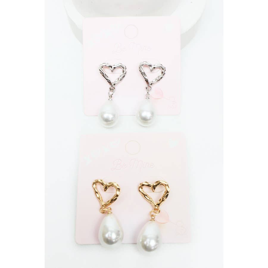 Hammered Heart Pearl Drop Earring