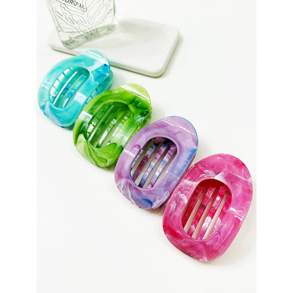 Marble Colors Flat Hair Claw Clips