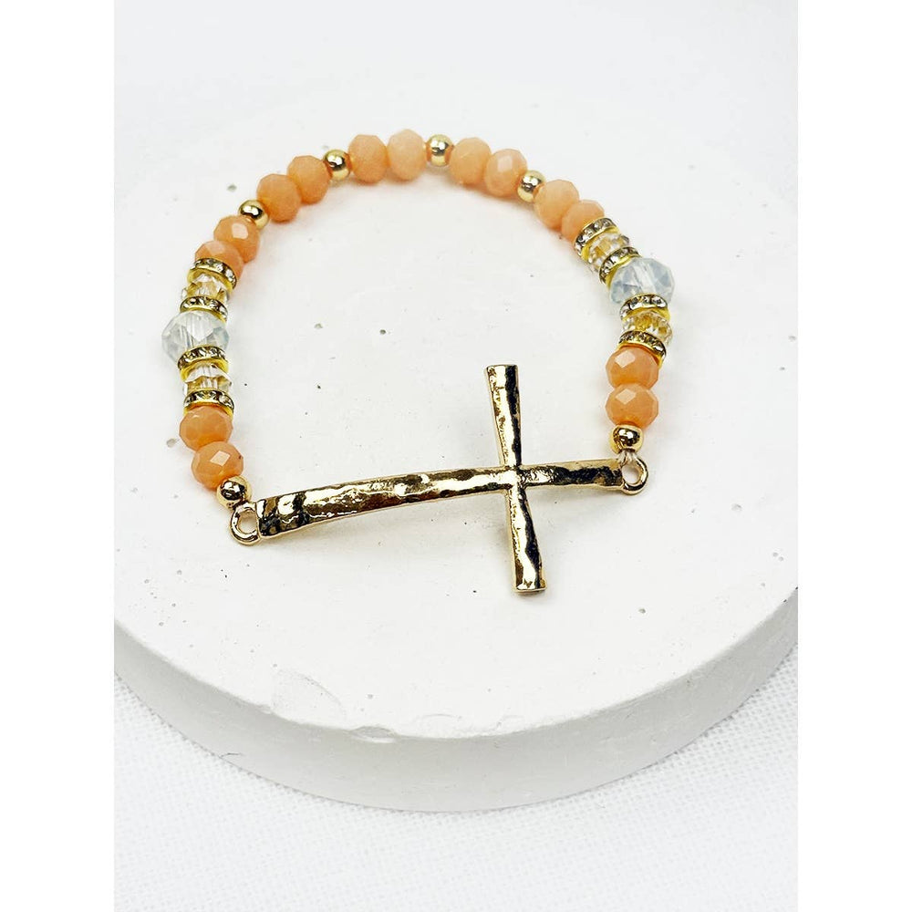 Hammered Cross Bead Stretch Bracelet