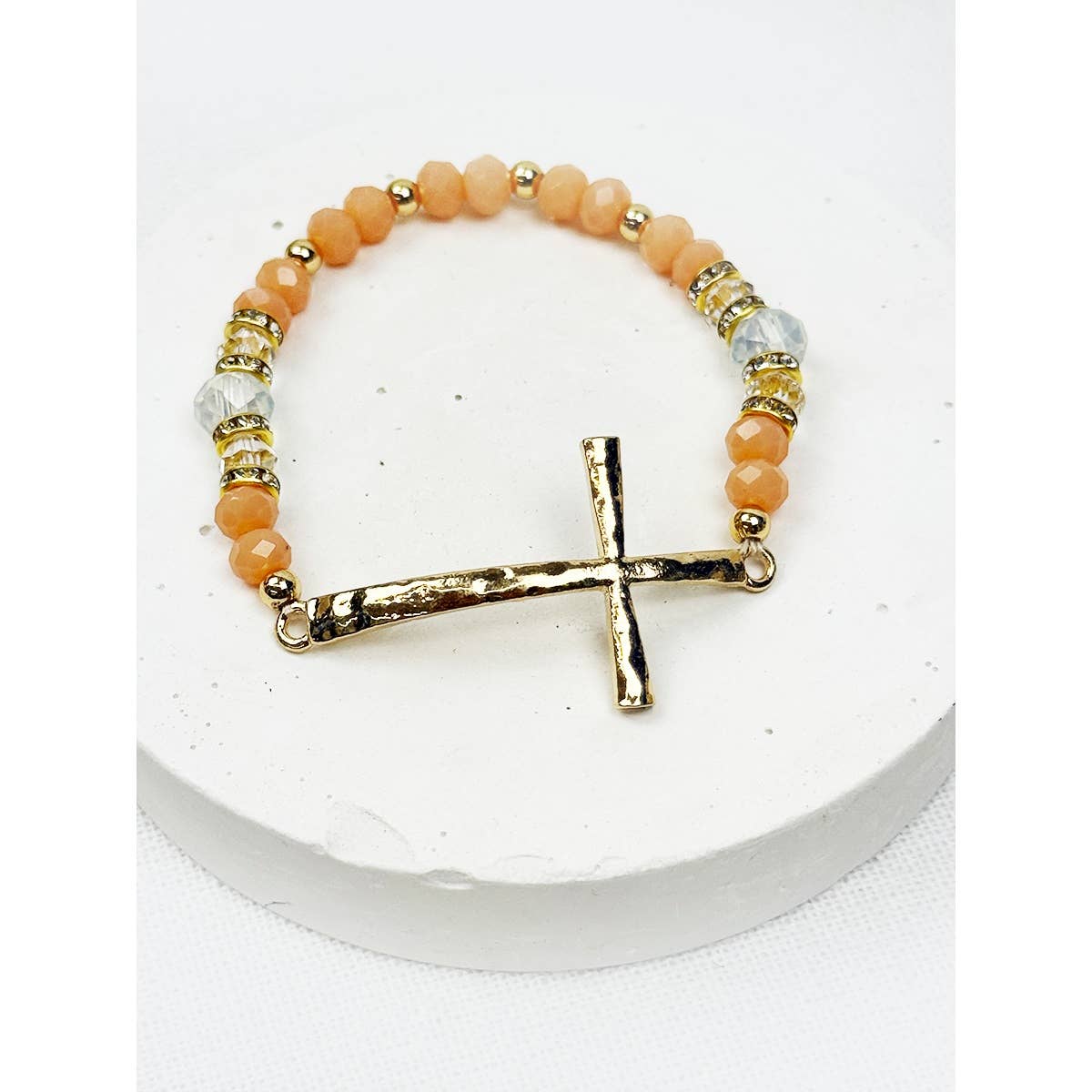 Hammered Cross Bead Stretch Bracelet