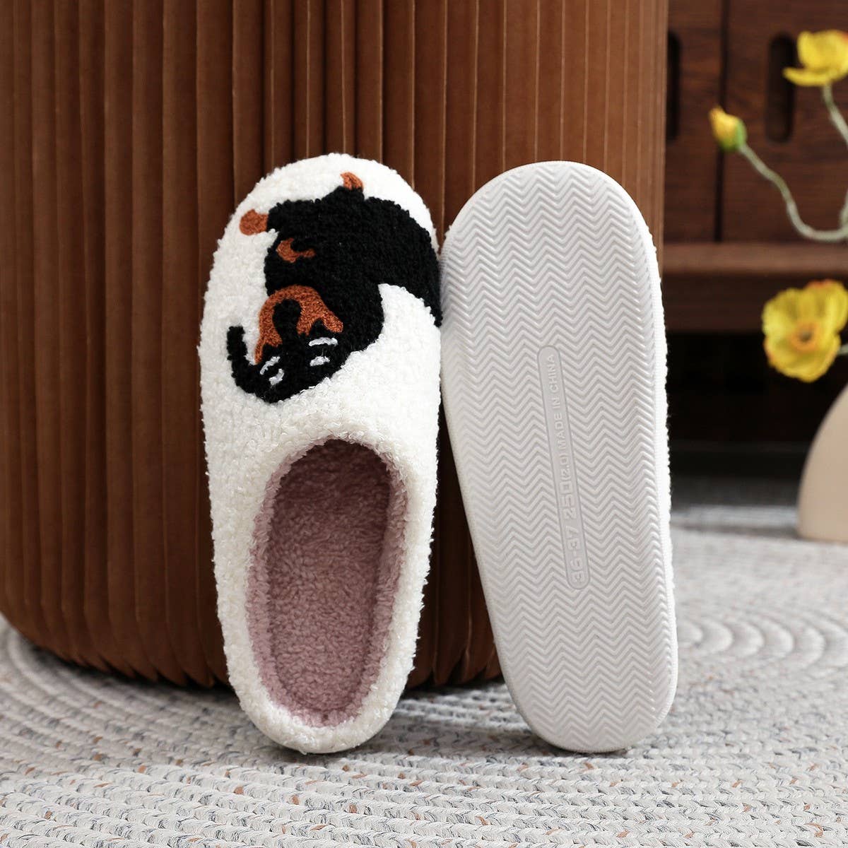 DACHSHUND EMBROIDERED COTTON SLIPPERS