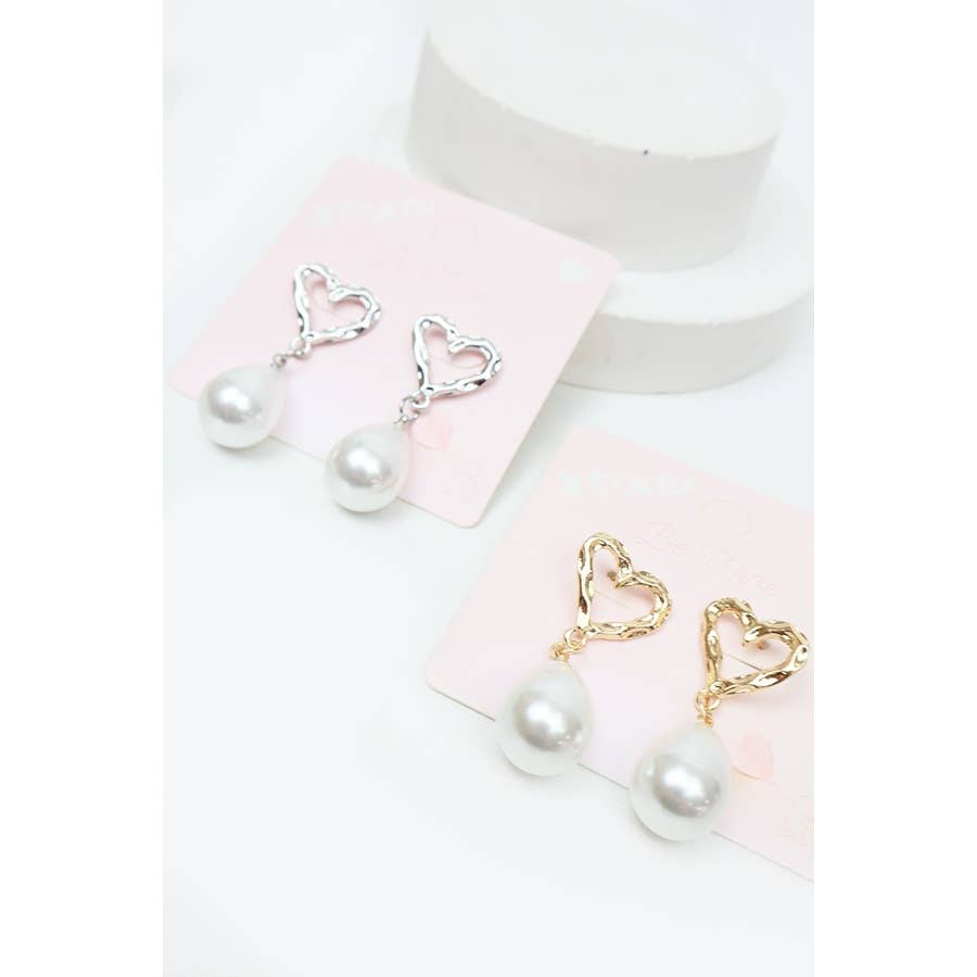 Hammered Heart Pearl Drop Earring