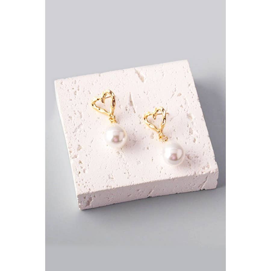 Hammered Heart Pearl Drop Earring