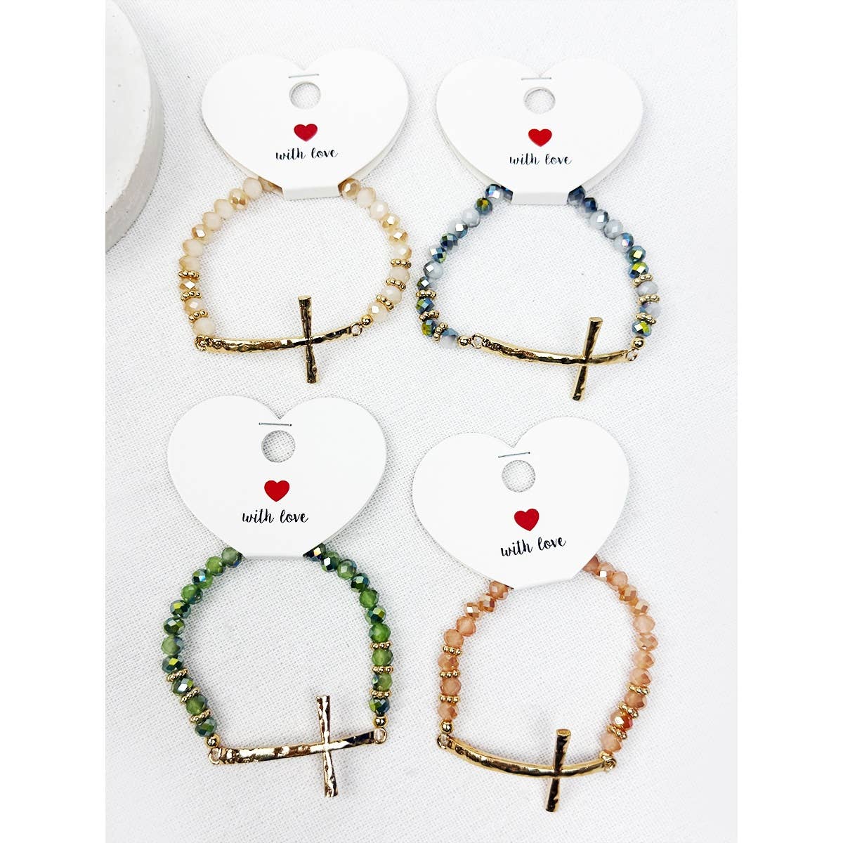 Hammered Cross Bead Stretch Bracelet