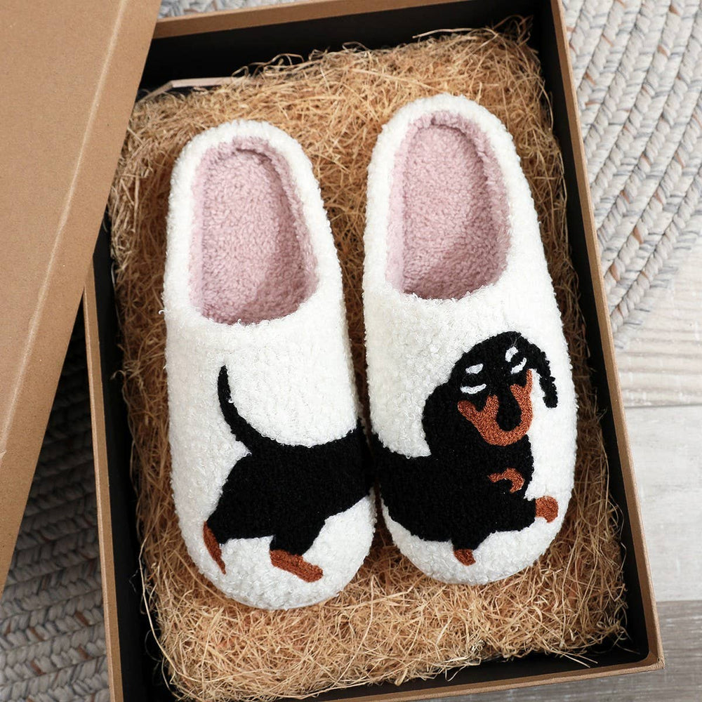 DACHSHUND EMBROIDERED COTTON SLIPPERS