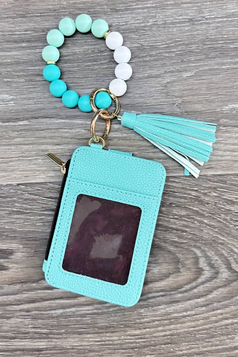 Solid Silicone Beaded Bracelet Card Holder Keychain