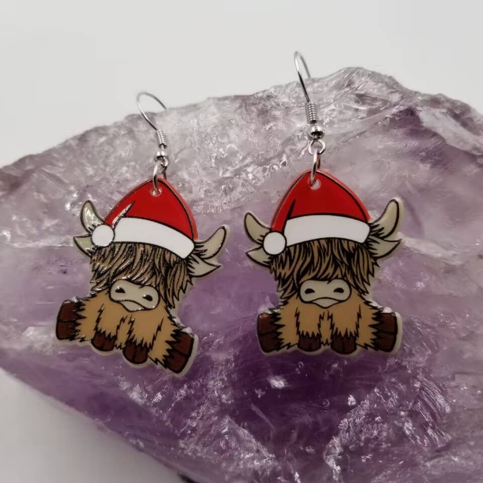 Christmas Highland Cow Earrings