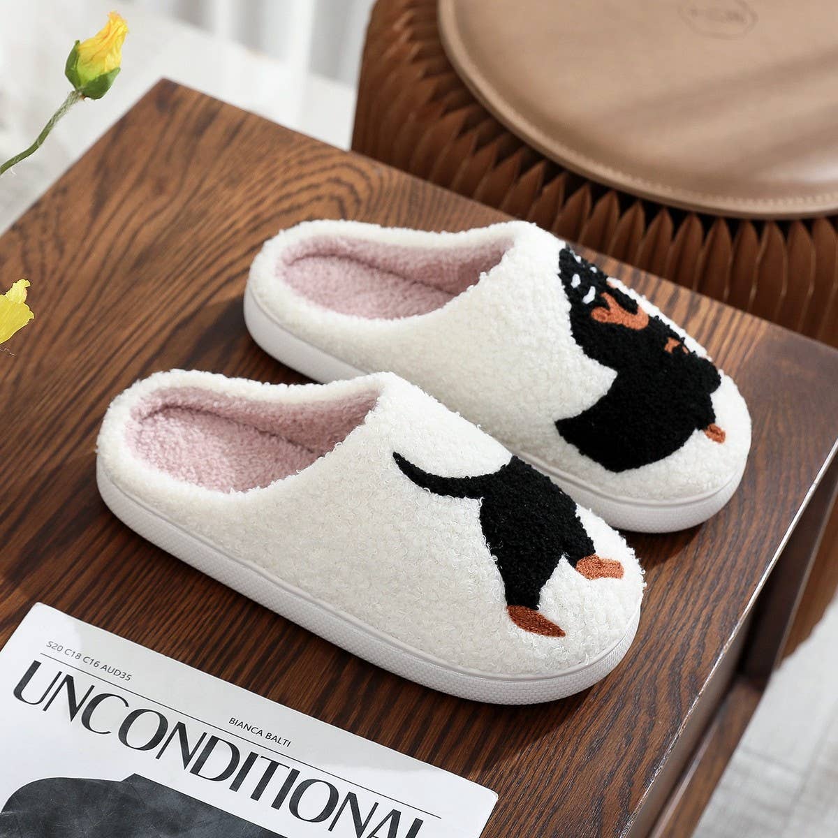 DACHSHUND EMBROIDERED COTTON SLIPPERS