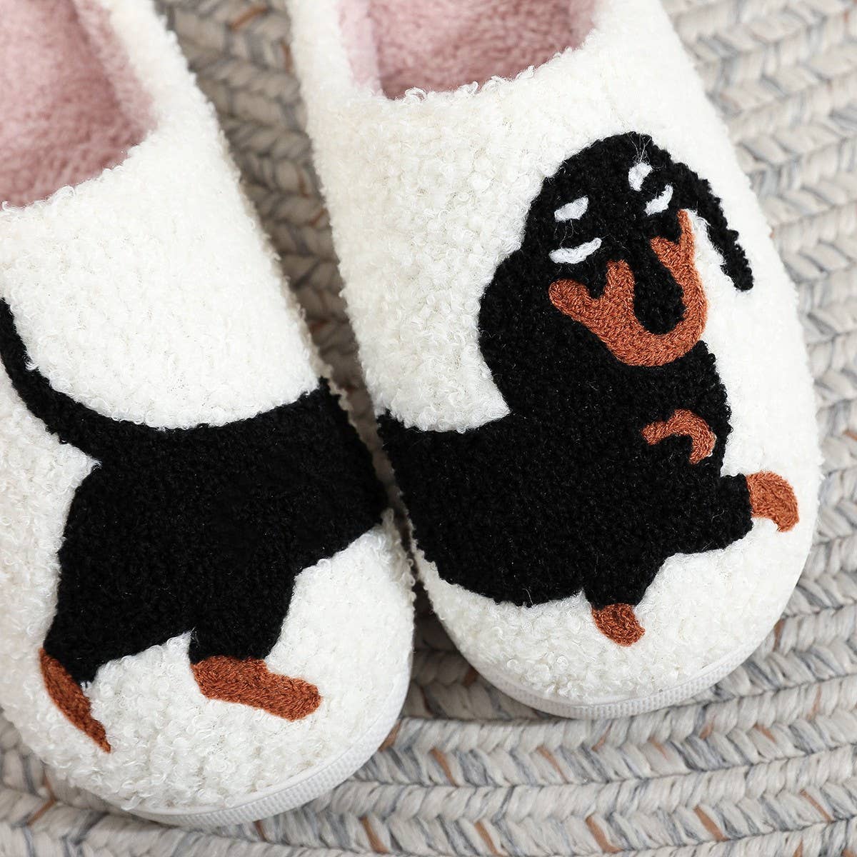 DACHSHUND EMBROIDERED COTTON SLIPPERS