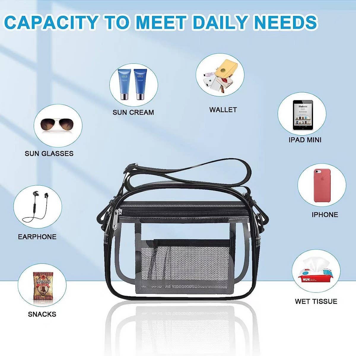 TRANSPARENT MULTIFUNCTIONAL CROSSBODY BAG