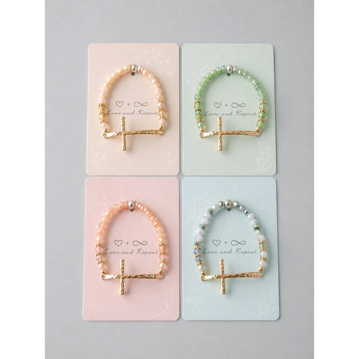 Hammered Cross Bead Stretch Bracelet