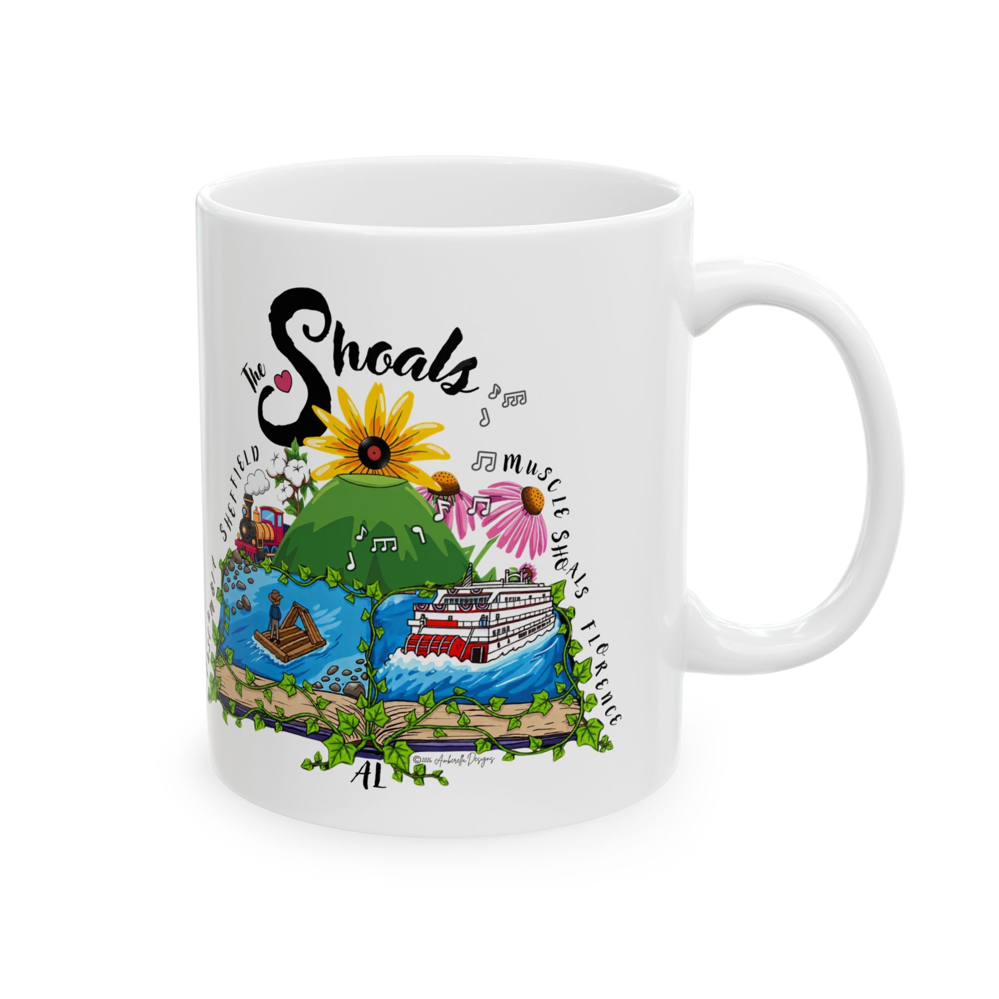 The Shoals Story: Tuscumbia, Sheffield, Muscle Shoals and Florence Alabama Travel Souvenir Mug (11oz/15oz)