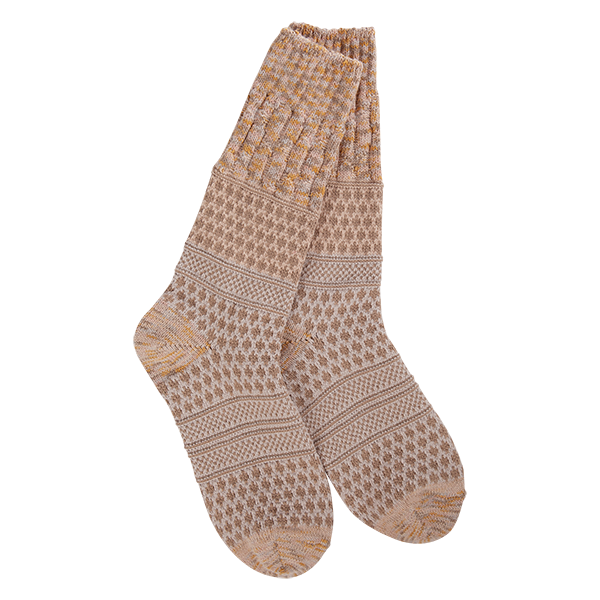 Pair of patterned socks on a white background
