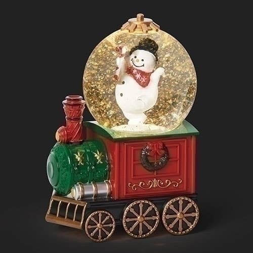 Lighted Swirl Train Dome With Rotating Snowman