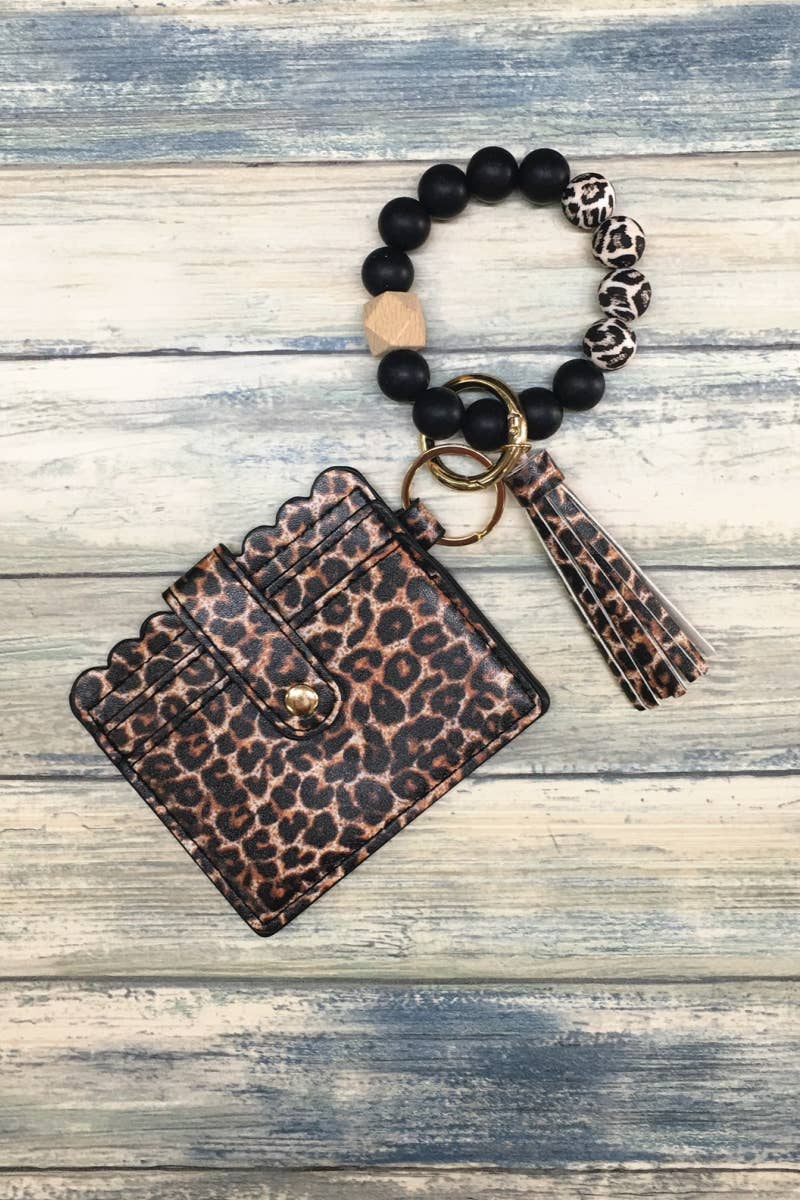 Printed Silicone Beaded Bracelet Card Holder Keychain