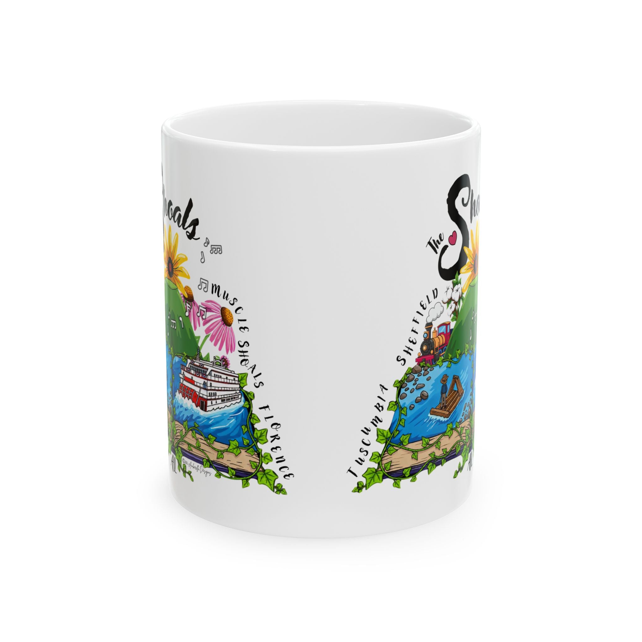 The Shoals Story: Tuscumbia, Sheffield, Muscle Shoals and Florence Alabama Travel Souvenir Mug (11oz/15oz)