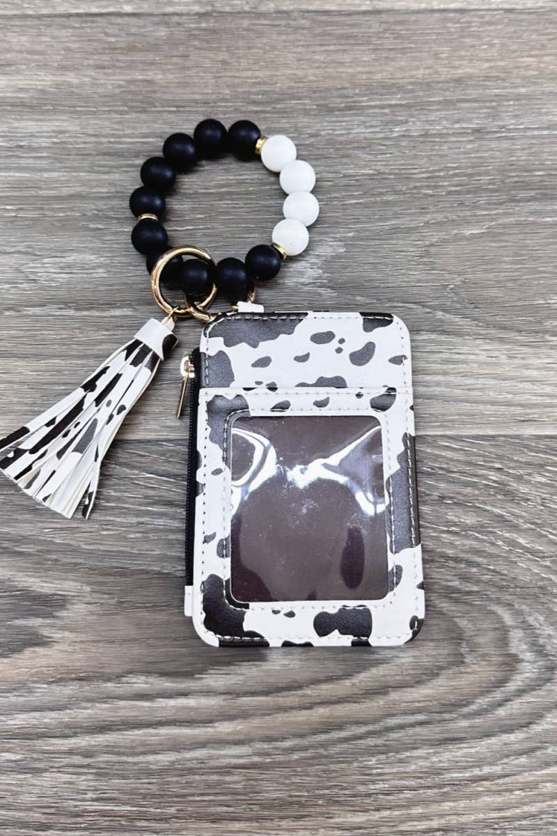 Printed Silicone Beaded Bracelet Card Holder Keychain