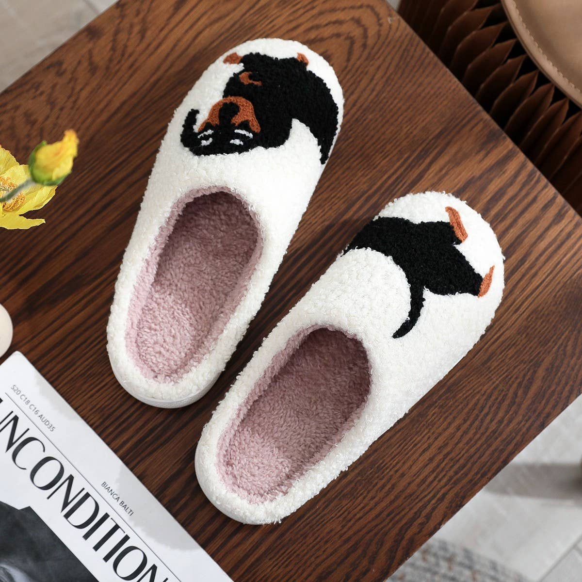 DACHSHUND EMBROIDERED COTTON SLIPPERS