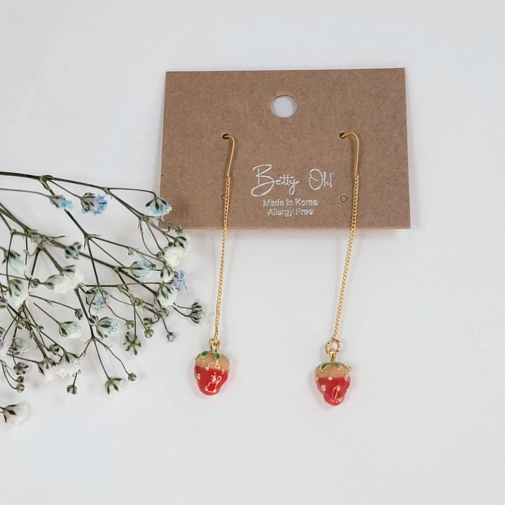 Enamel Painted Dangle Strawberry Earrings