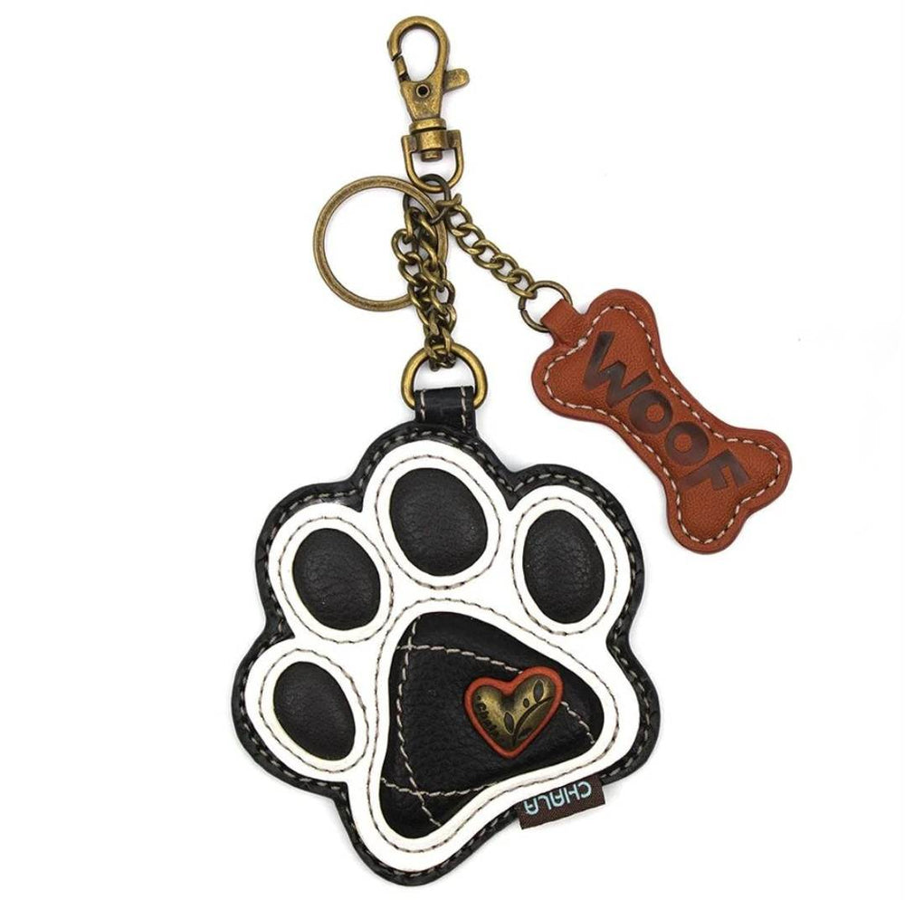 CHALA KEY FOB COIN PURSE KEY RING PAW PRINT B & W