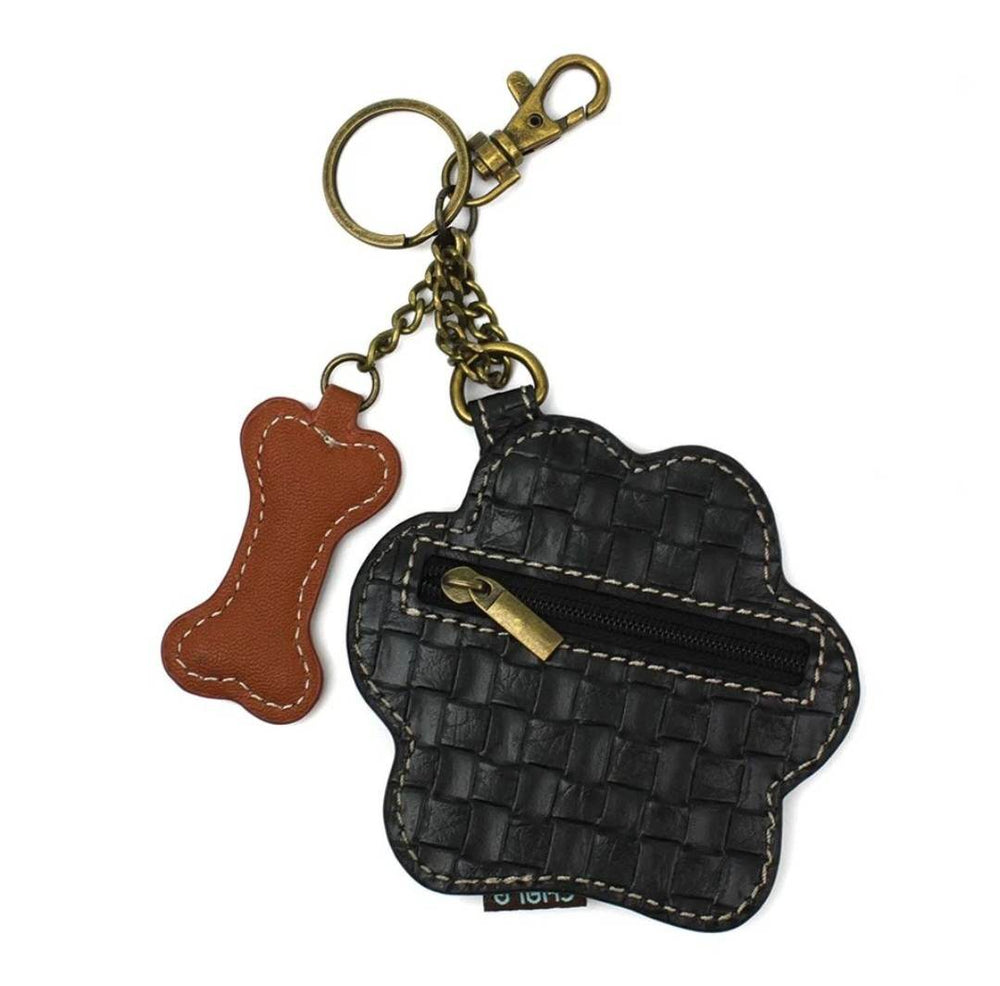 CHALA KEY FOB COIN PURSE KEY RING PAW PRINT B & W