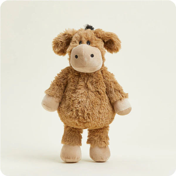 Brown plush donkey toy on a white background