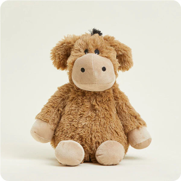 Brown plush toy donkey on a white background