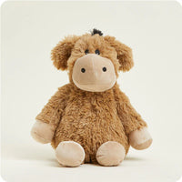 Brown plush toy donkey on a white background