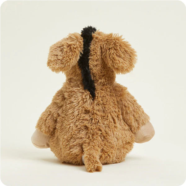 Brown plush donkey toy on a white background