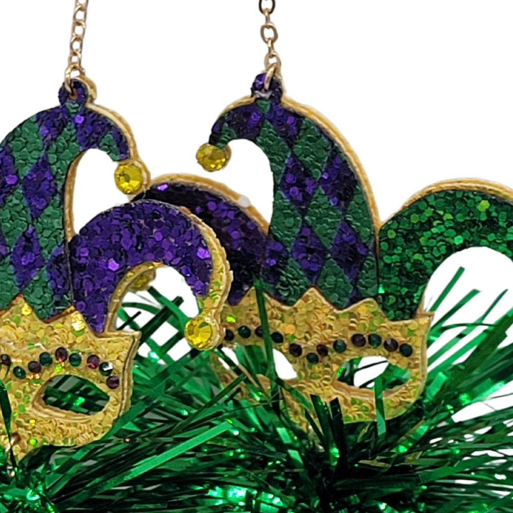 Mardi Gras Mask Pom Earrings