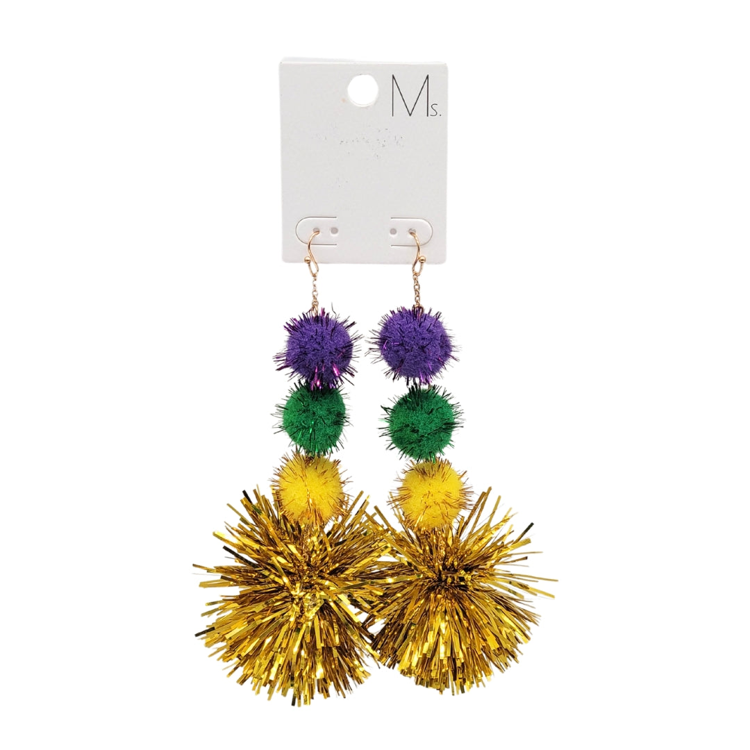 Mardi Gras Pom Pom Earrings