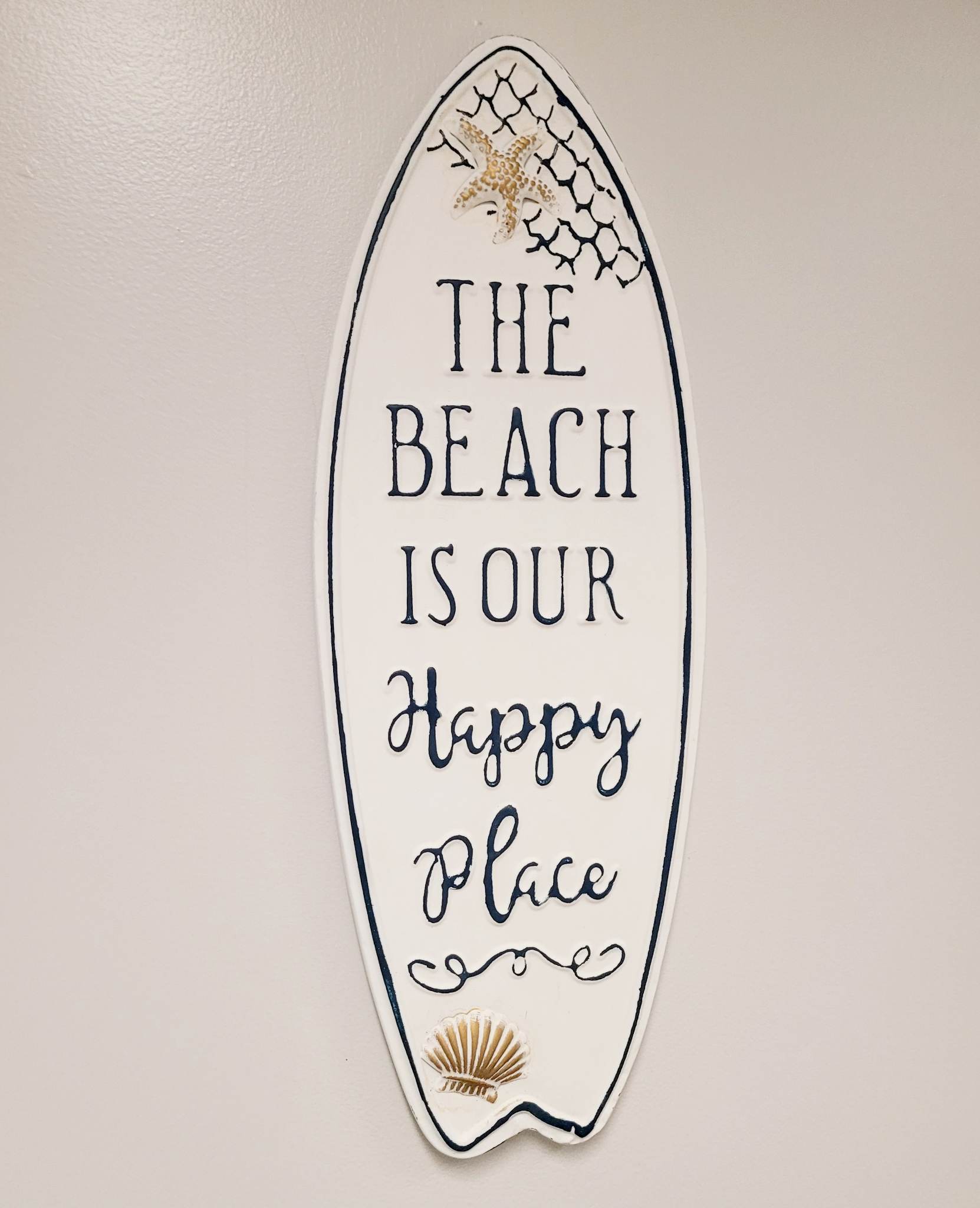 The Beach Is Our Happy Place White Metal Sign