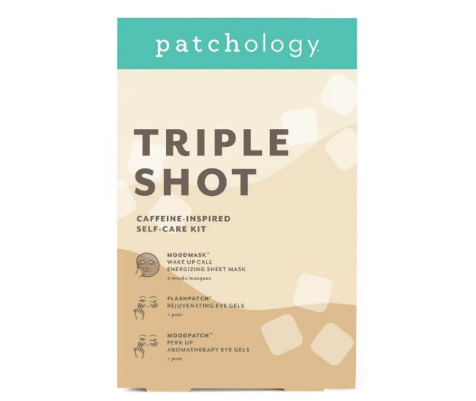 Patchology Triple Shot self-care kit packaging on a white background