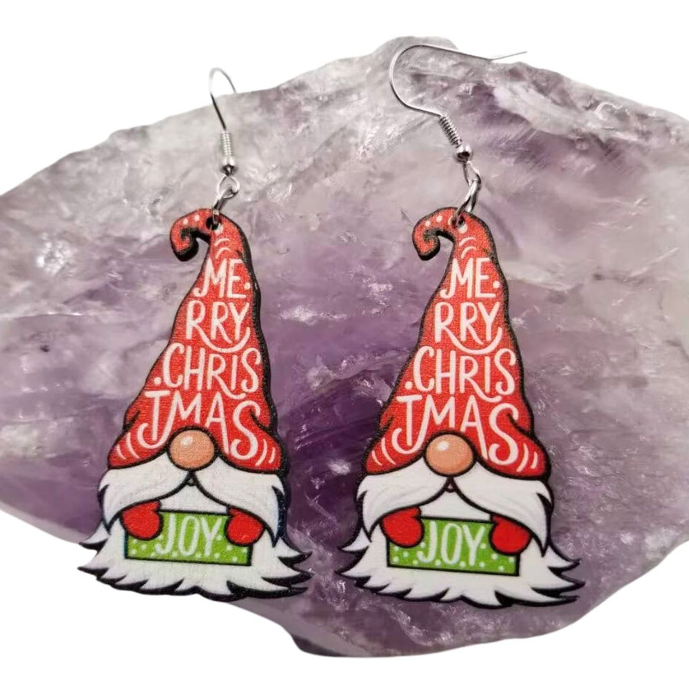 Merry Christmas JOY Gnome Earrings