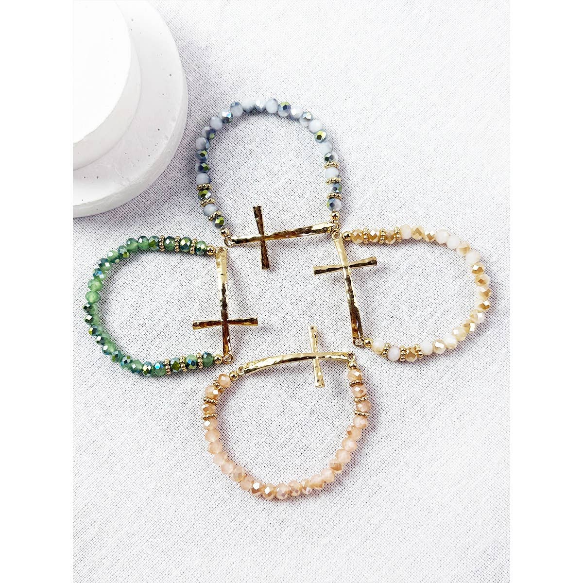 Hammered Cross Bead Stretch Bracelet